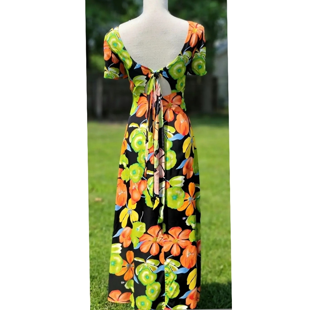Vintage 90's Jeffrey & Dara Floral Print Open Back Maxi Dress